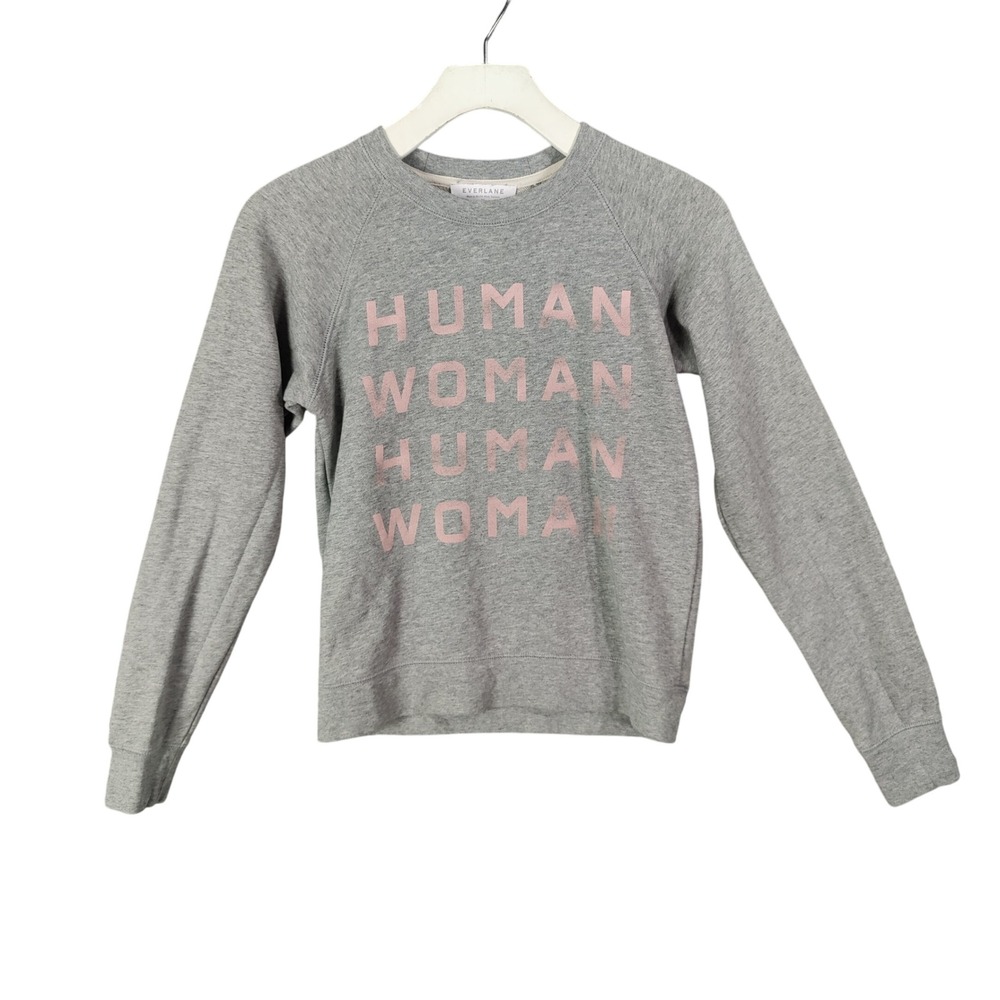 Everlane Gray Human Graphic Crewneck Jersey Knit Sweatshirt Woman XS Comfort Coz